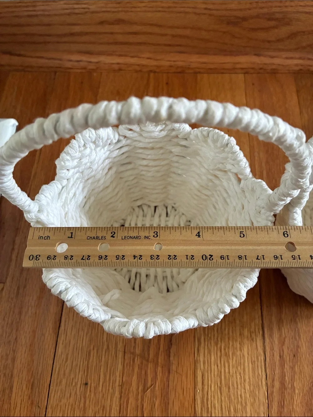 Woven White Decorative Flower Girl Basket with Handle - Set of 2